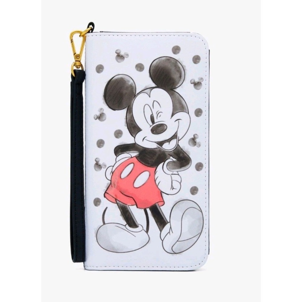 New Loungefly Disney Mickey Mouse Watercolor Tech Wallet Wristlet Cardholder‎